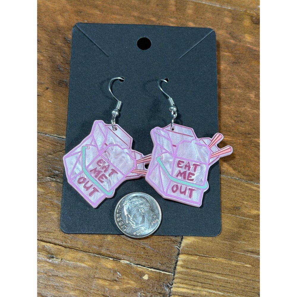 Eat me Out Dirty Humor Earrings - Picture 2 of 3